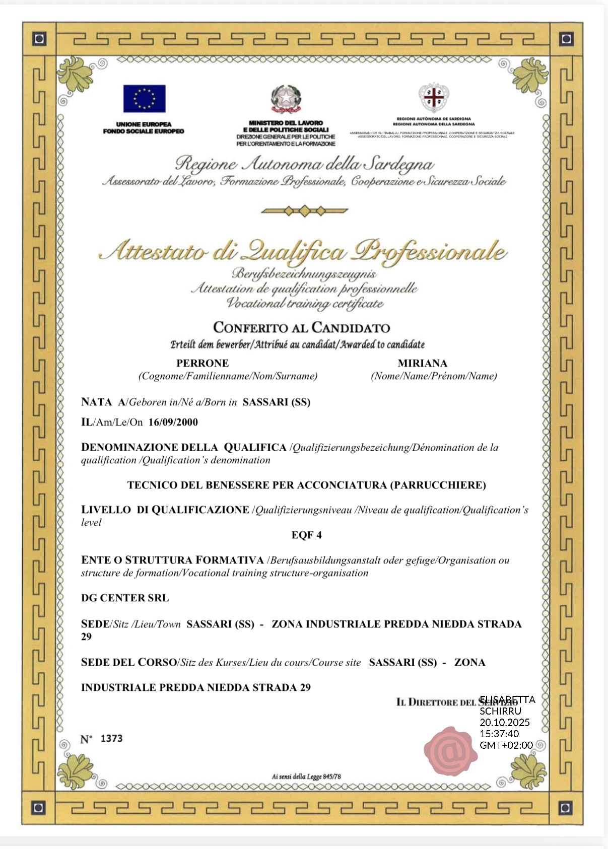Tecnico del benessere — Acconciatura · EQF 4